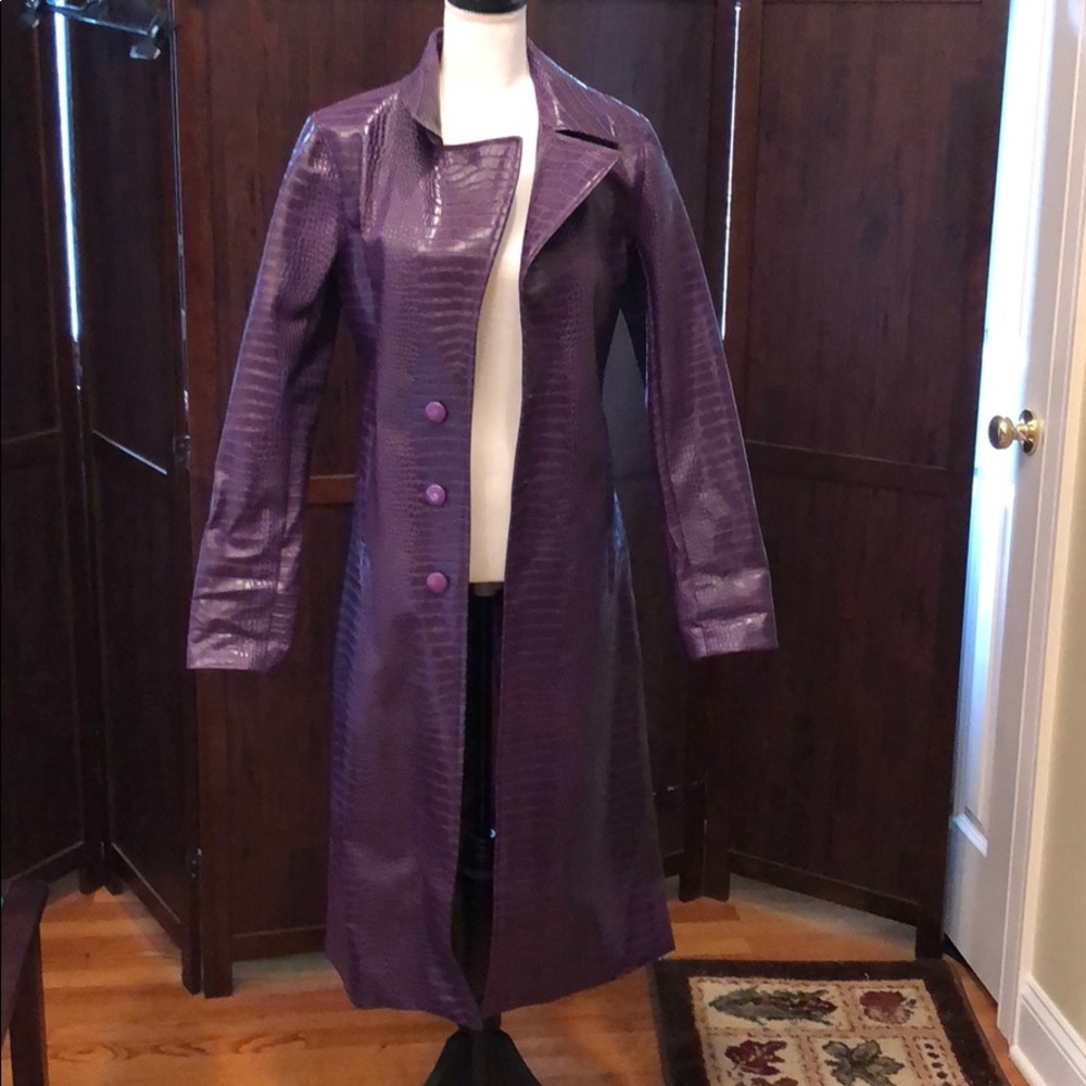 The joker trench synthetic leather coat purple